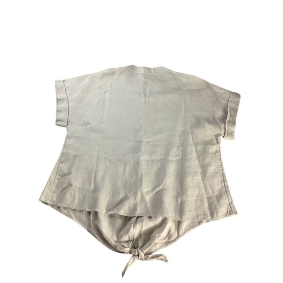 Charter Club Women's Flax Button Front Tie Hem Shirt Size S Collarless - Picture 2 of 14